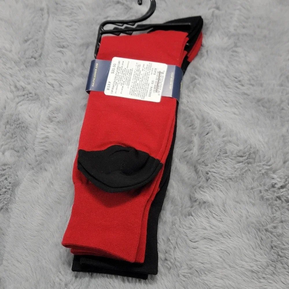 Polo Ralph Lauren Socks Mens 10-13 Black Red Martini Tuxedo Polo Bear 2 Pack